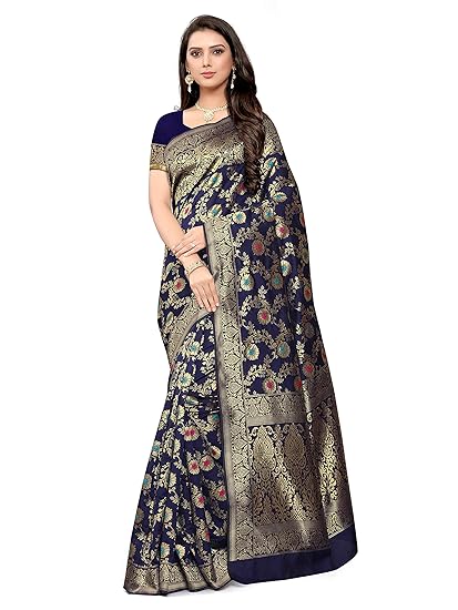Women's Banarasi Silk Saree With Unstitched Blouse Piece
