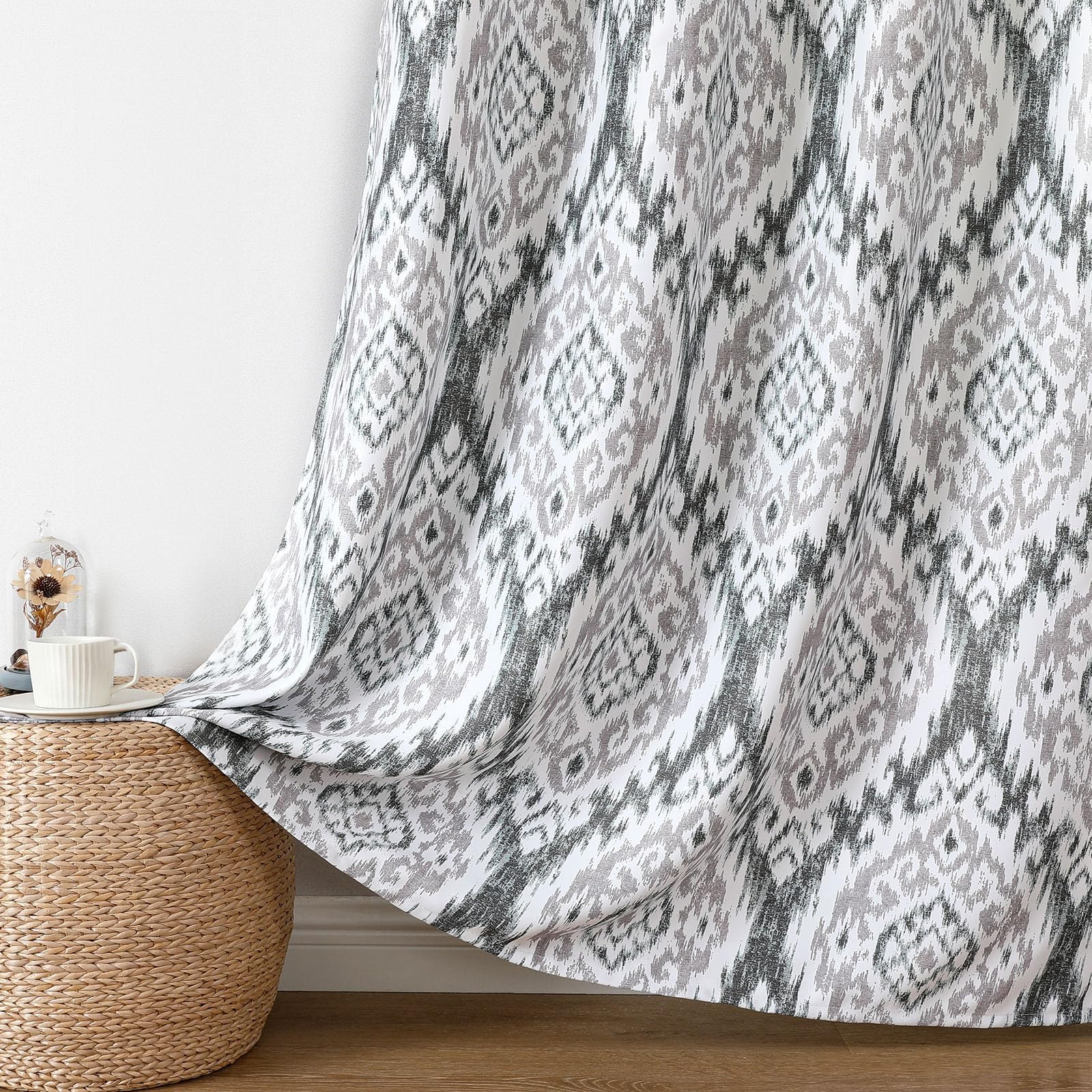 Joydeco Printed Curtains 96 inches Long,Vintage Floral Curtains for Living Room 2 Panels,52 x 96 inch Rod Pocket Thermal Insulated Bohemian Drapes for Farmhouse,Bedroom,Grey Image