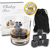 WHISKEY ROX - BLACK WHISKEY STONES (Set of 9) &mdash; Natural Polished Black Granite Stone &mdash; Reusable Scotch Rocks &mdash; Premium Whisky Chilling Cubes &mdash; Better Than Ice &mdash; BONUS: Gift Box+Velvet Pouch