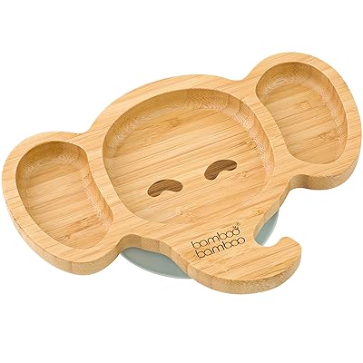Baby Toddler Elephant Suction Plate, Stay Put Feeding Plate (Grey)