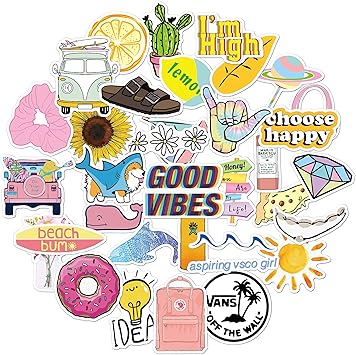 Skateboard Decals Phone Girls Helmet Idea Gifts For Kids Trendy Aesthetic Stickers For Laptop 35pcs Vsco Cute Sticker Waterproof Vinyl Stickers For Waterbottles Teens Guitar Skins Decals