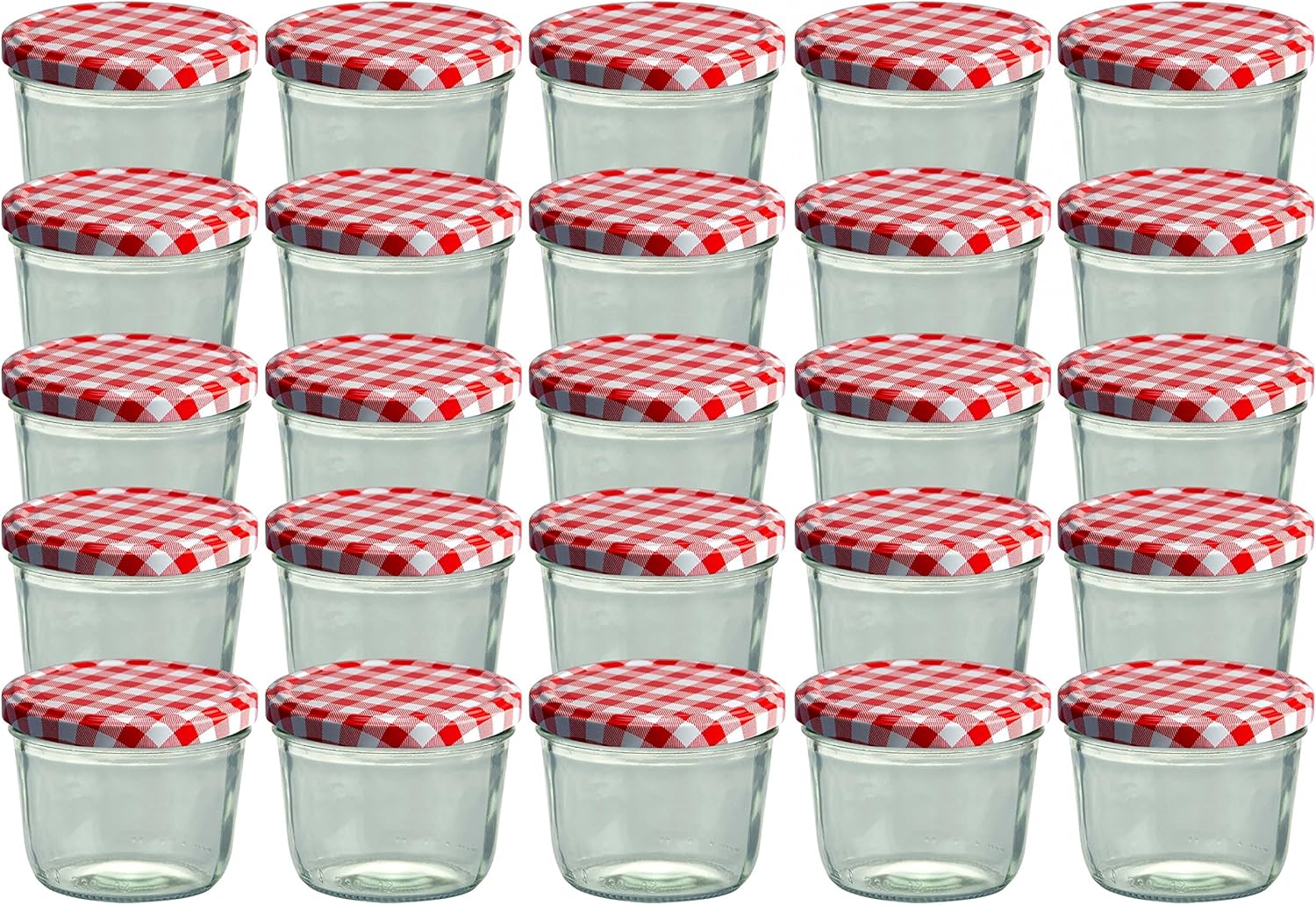 CapCro 25er Set Sturzglas 230 ml Marmeladenglas Einmachglas Einweckglas to 82 rot Karierter Deckel