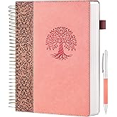 FLYING EAGLE Pink Spiral Notebook 7X10 Leather Journal for Women Men Large Notebooks for School Office, Wide Ruled Journals for Writing Lined Notebook 300 pages with Pen, Pockets, Gift Box