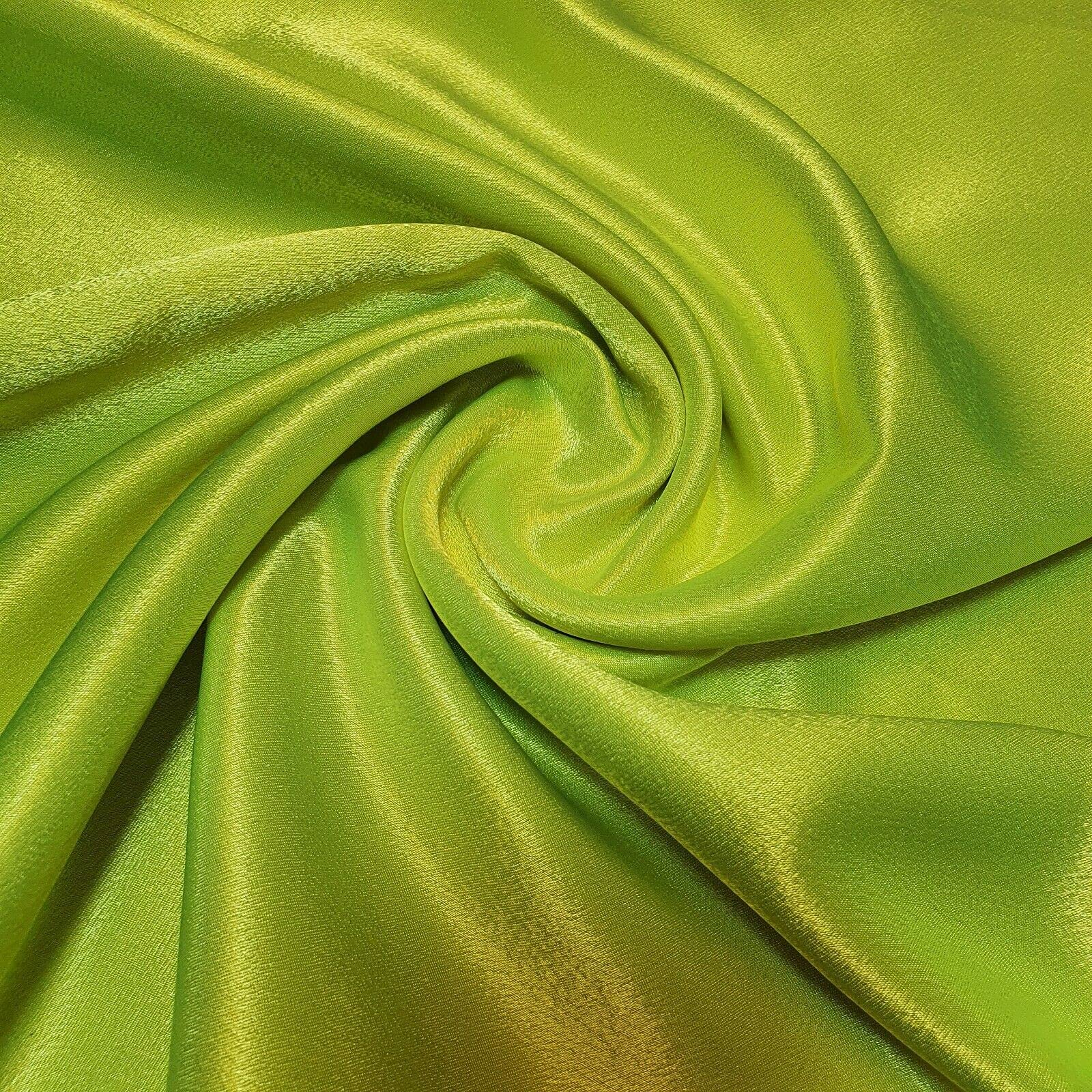 Plain Silky Satin Fabric 50+ Colours Dress Craft Wedding Crepe Back Material 58" (Pre Cut 1 Meter) (Flo Lemon Lime)