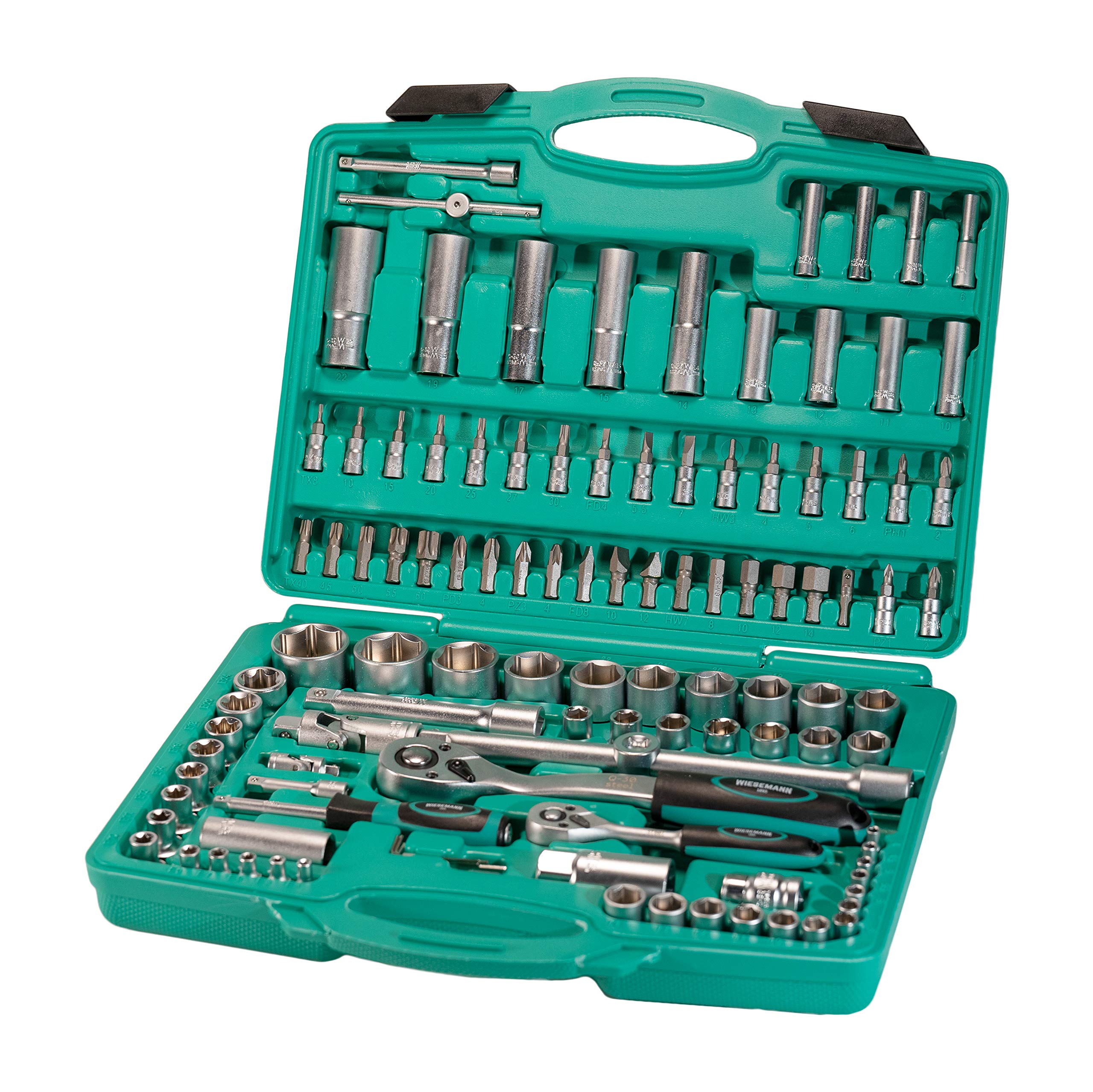 WIESEMANN 1893 Socket Wrench Set 110 pcs 1/2" 1/4" with Ratchet Made of Chrome Vanadium Steel I Socket Wrench Inserts I Hexagon Wrench I PH PZ I with Tool case from I 80126
