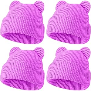 ZUPPAD 4 Pack Baby Toddler Beanie Hat with Bear Ears，Soft Knitted Winter Skull Cap for Kids Cute Solid Color Set37