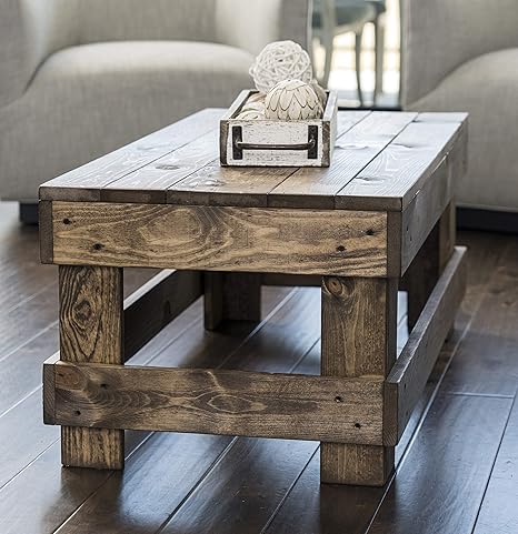 Amazon Com Del Hutson Designs Landmark Pine Natural Solid Wood Farmhouse Living Room Coffee Or End Table Coffee Table Dark Walnut Kitchen Dining