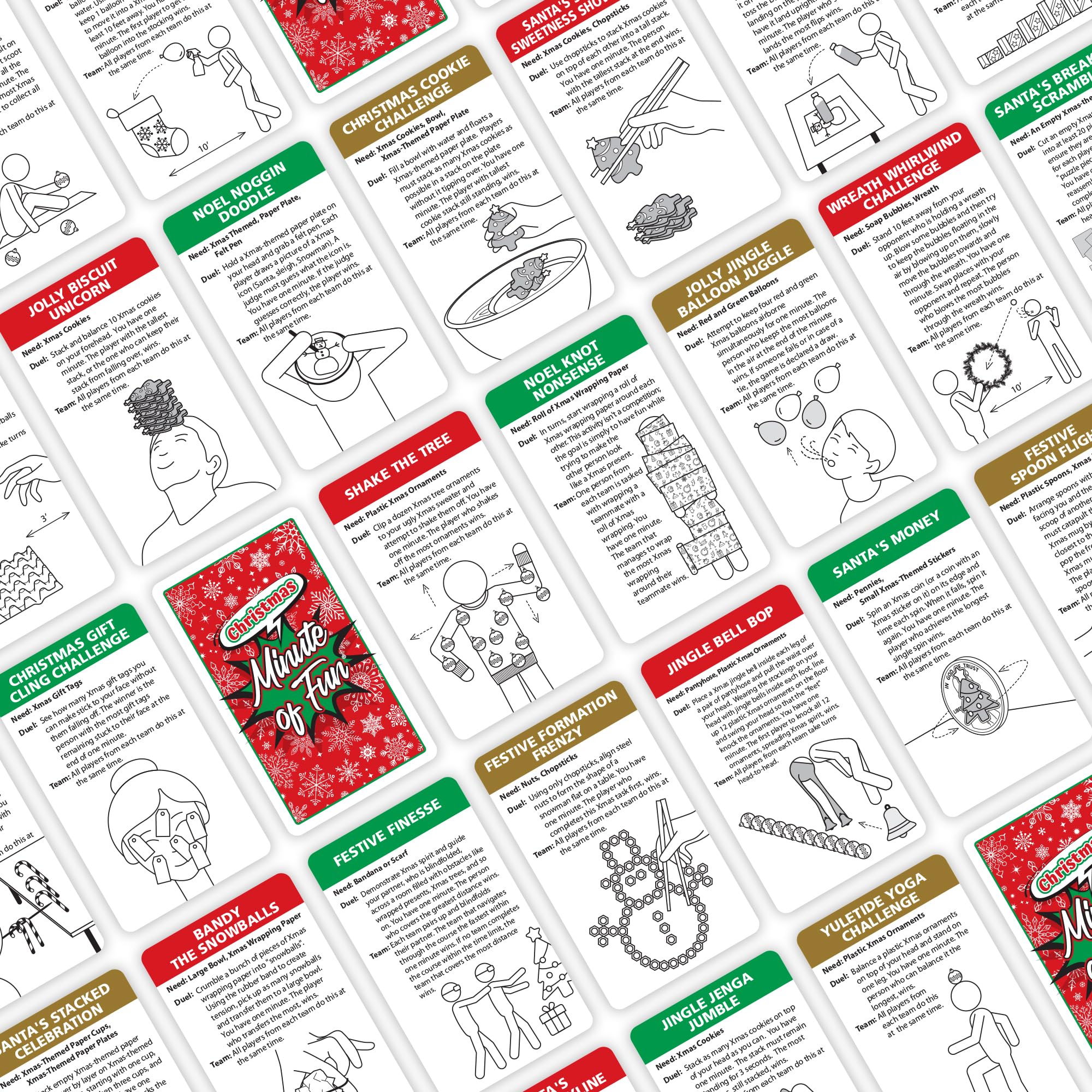 Funwares Christmas Special Edition, 218 Minute of Fun Games - Minute to Win It Family Party & Travel for Kids & Adults, 2-12 Players! Play with Everyday Household Items.