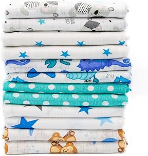 Clevere Kids Mulltücher 12er Pack | Motive für Jungen oder Mädchen | 70x80 | OEKO-TEX (Set Jungs bedruckt)
