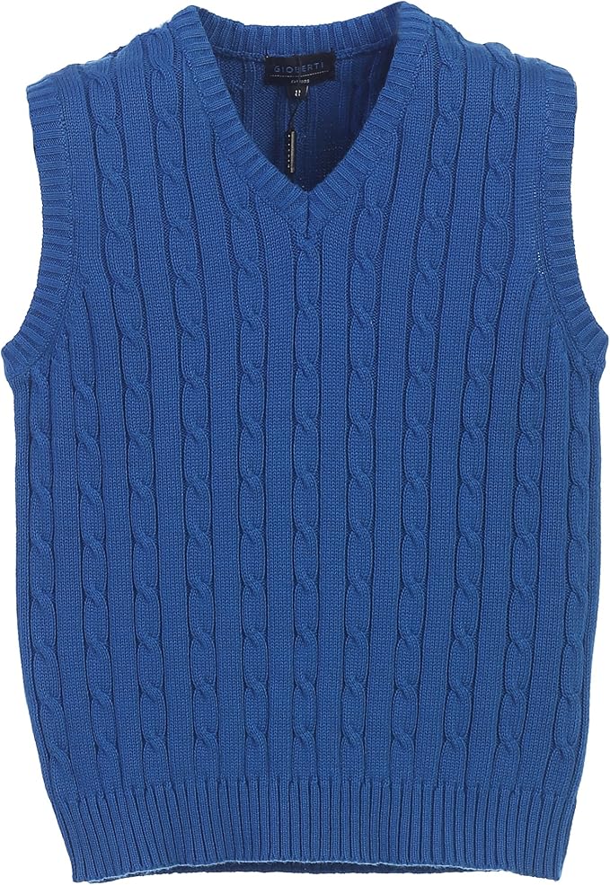 Gioberti Boy's 100% Soft Cotton V-Neck Cable Knit Sweater Vest, Royal Blue, Size 6: Amazon.in 