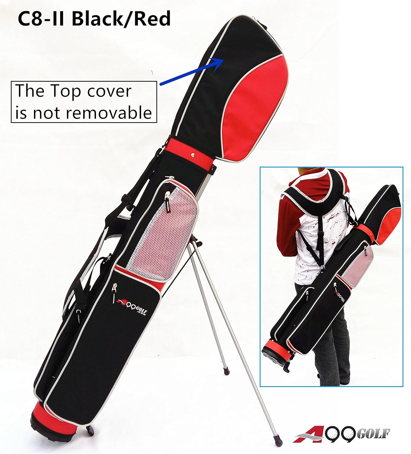 C8 A99 Golf Golf Practice Stand Bag Range Sunday Carry (Black/Red