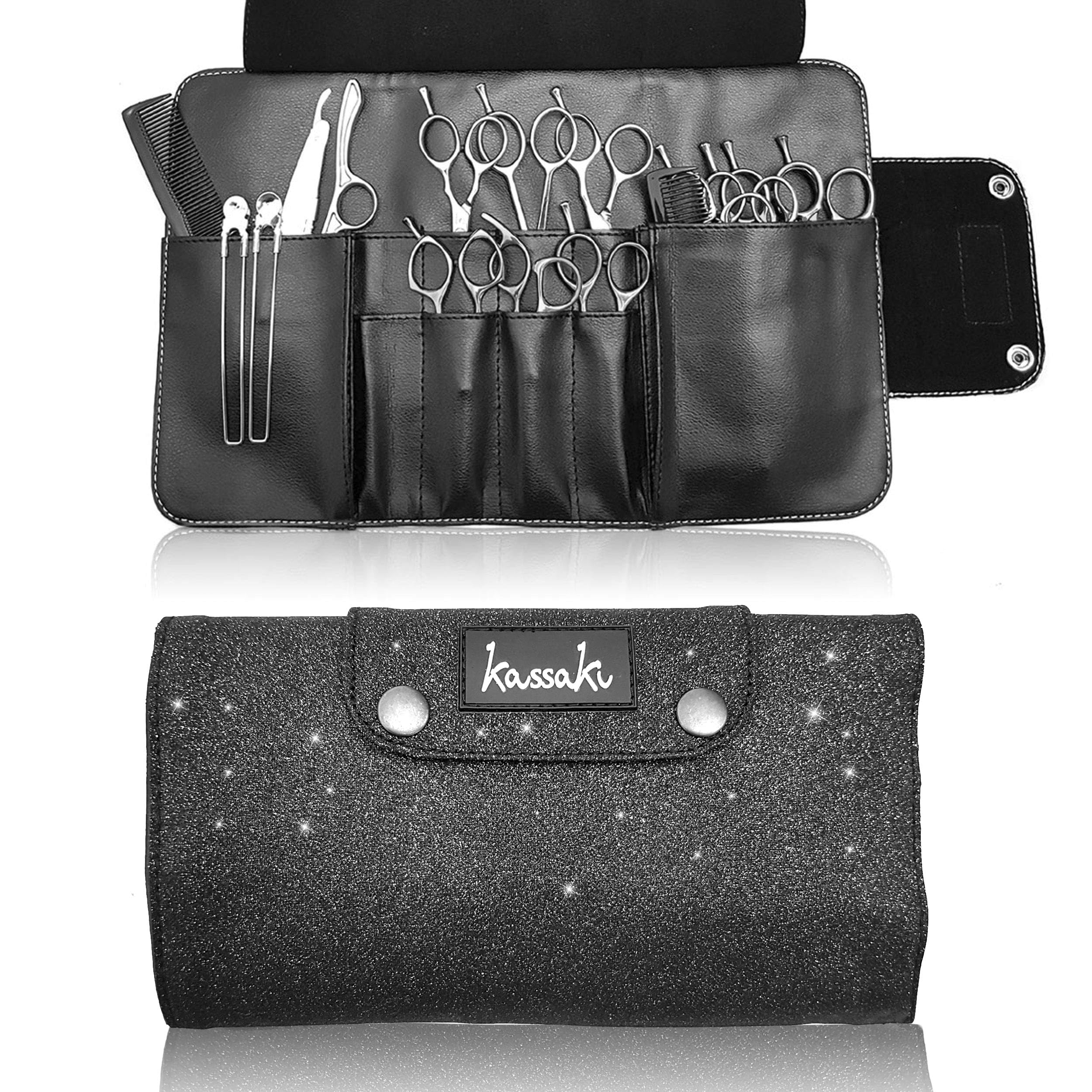 Beauty Wallet Scissor Case Gift Purse Hairdressing Pouch Storage Wrap Tool Roll (Black Sparkle)