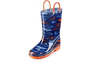 Puddle Play Toddler and Kids Waterproof PVC Rain Boots with Easy-On Handles – Lightweight Slip-Resistant Outdoor Boots for Boys and Girls