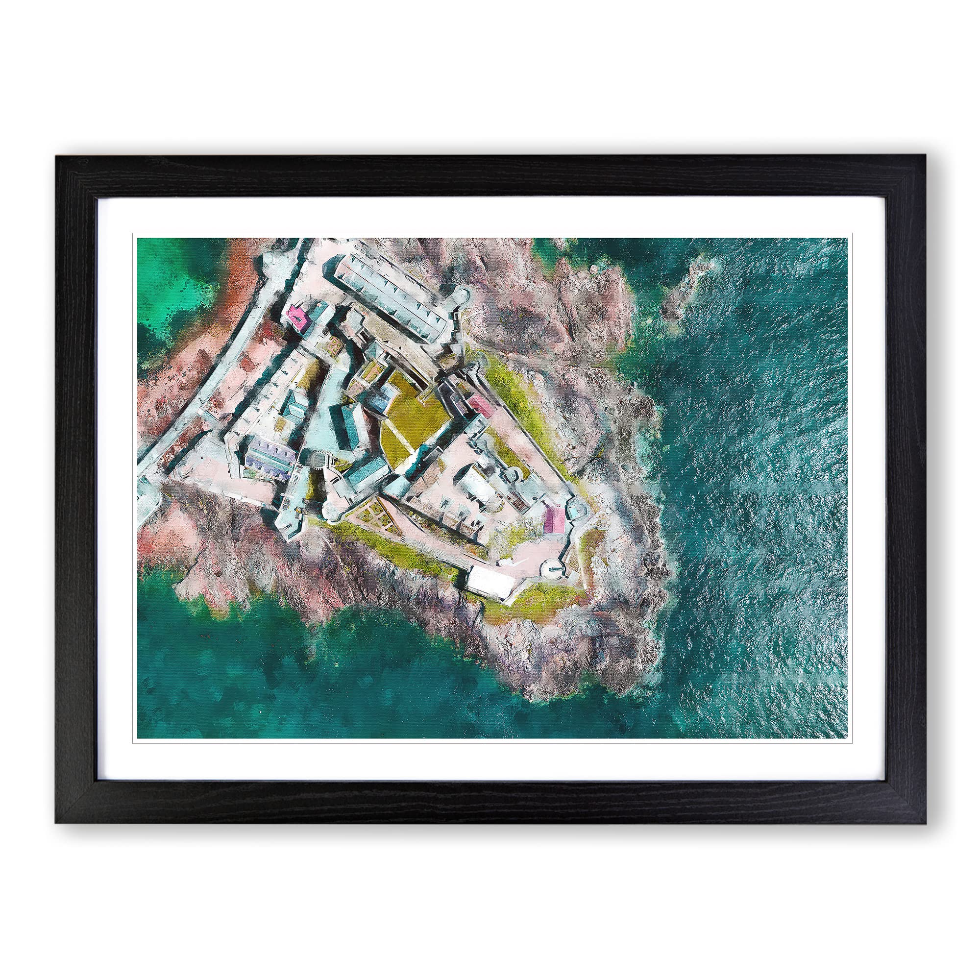 Castle Cornet In Guernsey Painting Modern Art Framed Print | A4 Black Framed Wall Art | Ready to Hang | Modern Cityscape Picture | Living Room Bedroom Lounge Office