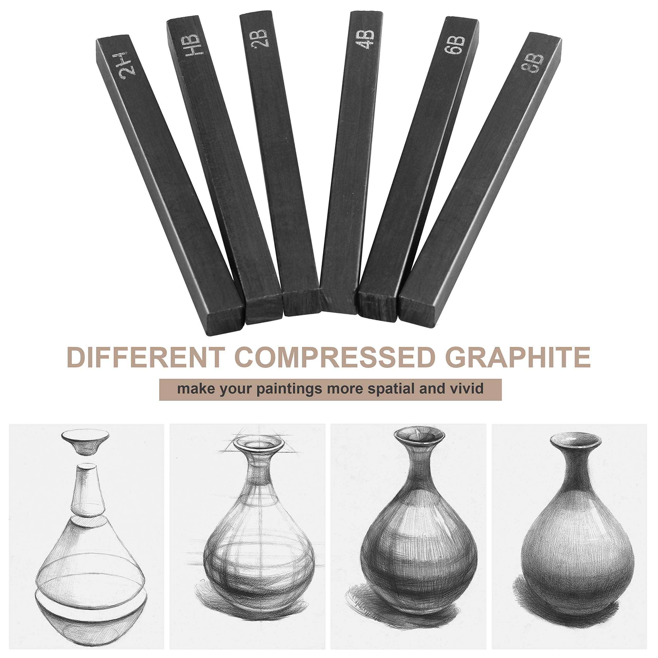 MyLifeUNIT Compressed Graphite, Square Drawing Pencils for Artists, Pack of 6 (2H, HB, 2B, 4B, 6B and 8B)