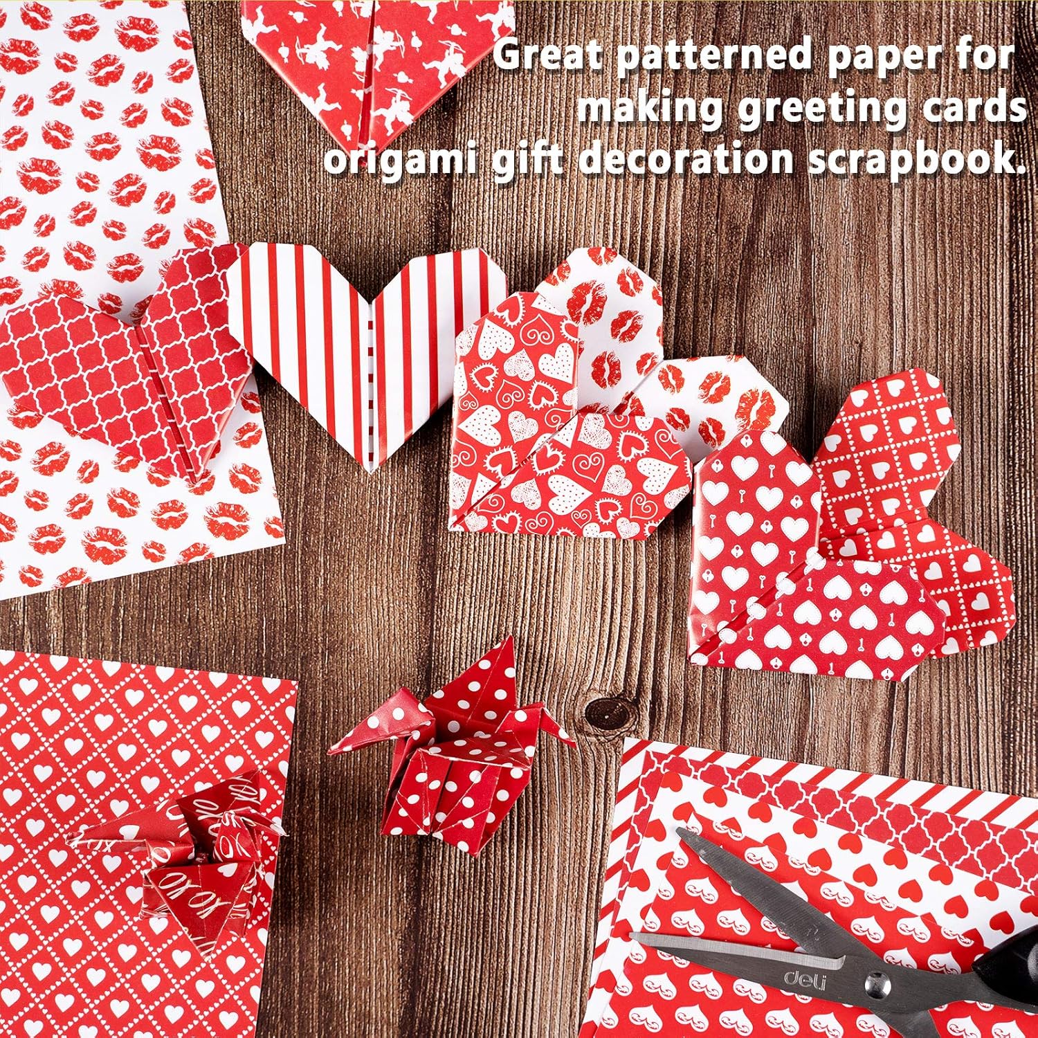 Whaline 60 Sheet Valentine Pattern Paper Set Double-Sided Decorative Paper 5.5 x 8.3 Red Heart Lip Stripe Pattern Premium Specialty Paper Origami Paper for Card Making Die Cuts Scrapbook Gift Decor - Image 4