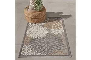 Nourison Aloha Indoor/Outdoor Area Rug 2' 8" x 4', Natural, Rectangular Tropical Botanical Easy-Cleaning Non Shedding Bed Room Living Room Dining Room Deck Backyard Patio