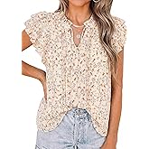 PRETTYGARDEN Women's Boho Flutter Sleeve Blouses Floral Print V Neck Summer Tops Casual Dressy Work Shirts Spring Clothes