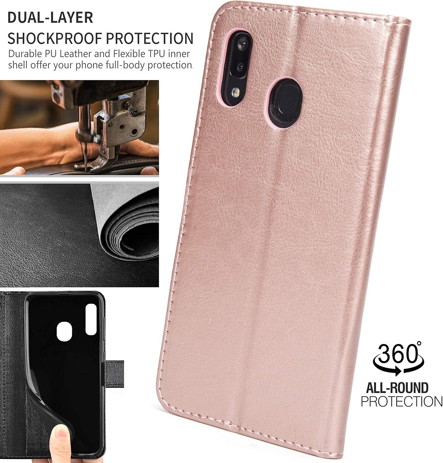 NWNK13 Samsung A20e Phone Case Premium Leather Flip Case Book Wallet Case Card Holder Media Stand Shock Proof Protective Phone Cover Compatible for Samsung Galaxy A20e Rosepink - Image 5