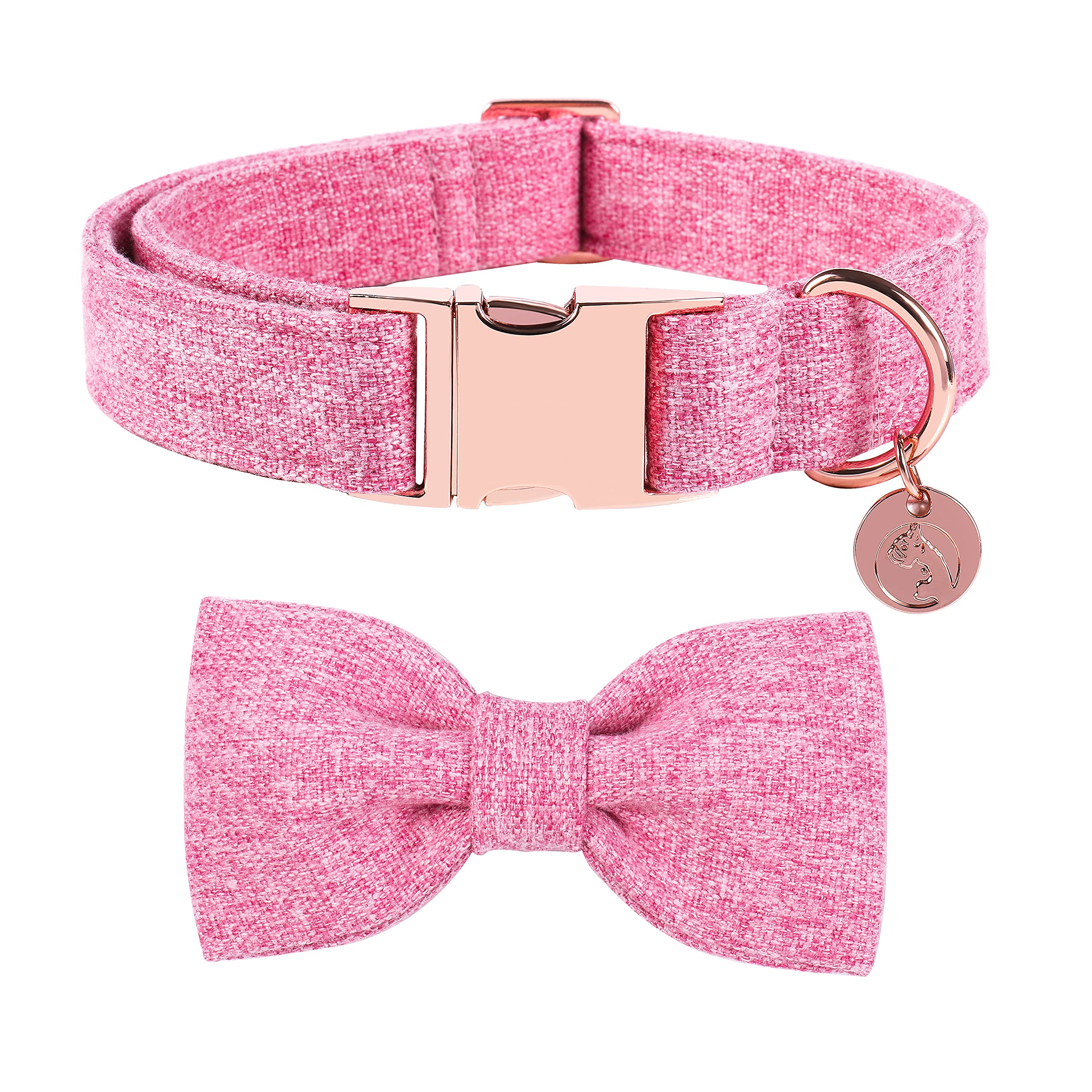 DOGWONG Cotton Dog Collar with Bow Pink Pet Collar Durable Adjustable for Large Dogs