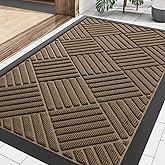 Smiry Front Door Mat Outside Entrance, Heavy Duty Outdoor Indoor Natural Rubber Doormat, Non Slip, Trap Dirt and Moisture, Easy Clean, Low Profile Patio Porch Entryway Mat, 29.5x17, Brown