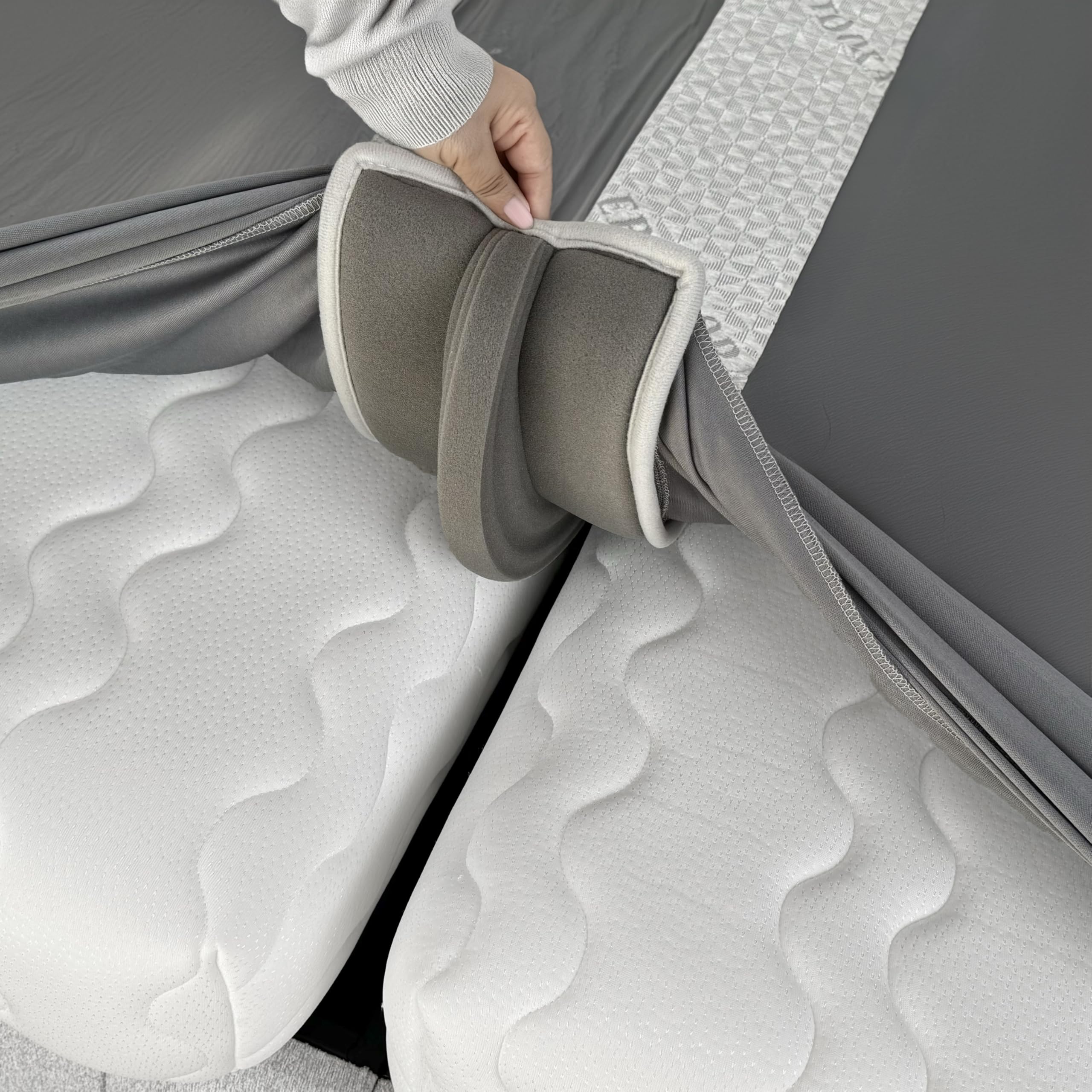 Photo 1 of EPHEDORA 3-in-1 Fitted Sheet Attached Bed Bridge Twin (XL) to King Converter Kit with Sheet Strap Set | Split King Gap Filler for Adjustable Bed | Grey