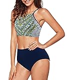 Angerella Navy High Neck Swimsuits for Women Push