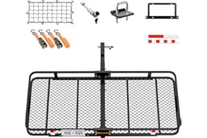 Mockins 60"x24"x6" XL Heavy Duty Trailer Hitch Cargo Carrier | 500 Lbs. Cap Luggage Rack for SUV Car Truck | Steel Hitch Rack Cargo Carrier Set w/License Plate Bracket, Straps, Stabilizer, Lock & Net