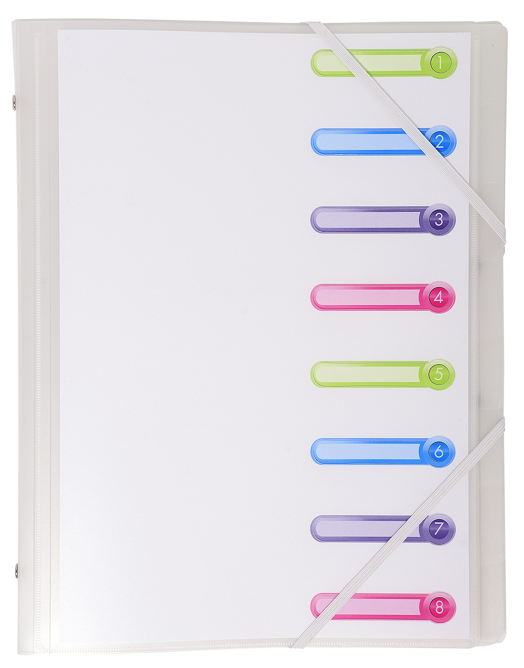 Exacompta - Ref 56187E - Chromaline Collection - Multipart File with an Internal Pocket - 250 x 320mm in Size, Suitable for A4 Documents, 8 Tabbed Sections - Frosted White