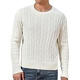 VPG Cable Knit Sweater for Men, Vintage Crewneck Cotton Dressy Lightweight Fitted Sweater