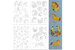 peacoblue Water Soluble Embroidery Patterns for Beginners 4 Sheets with 34 Patterns for Unisex Clothes, Wash Away Embroidery Pattern Stabilizer for Hand Sewing Lover Women Men Adults (Horse)