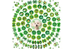 Mruq pet 80pcs St.Patrick's Day Dog Bows, Holiday Pet Samll Dog Hair Grooming Bows with Rubber Bands, St.Patrick's Day Green Lucky Clover Element Dog Hair Bows for Dog Puppy Yorkie Hair Accessories