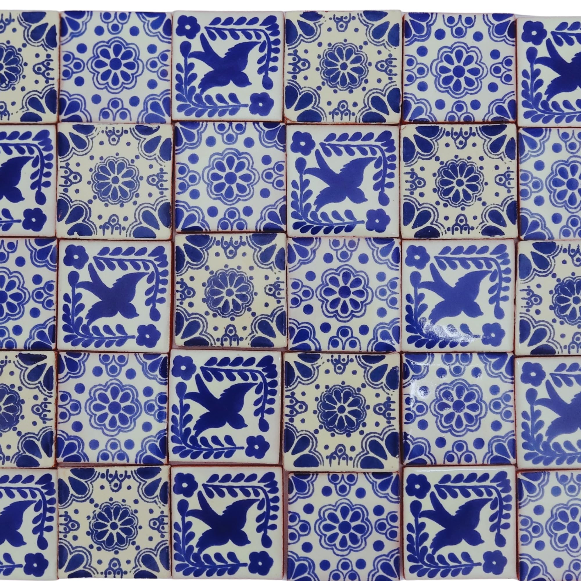 Tumia LAC Handmade Mexican Talavera Tile - Authentic Style Azul y Blanco Ceramic Tiles for Crafts, Backsplashes and Home Improvement - 50 Pack
