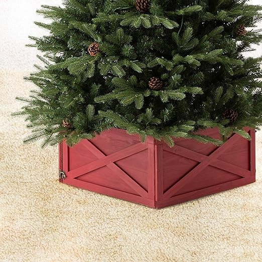 Glitzhome Wooden Christmas Tree Box Collar, Red Amazon.co.uk Kitchen