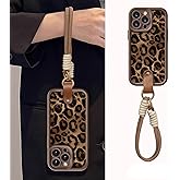Pretaco for iPhone 16 Pro Max Case, [Brown Leather Leopard Cheetah Print] [Full-Body Protection] [with Drop-Proof Wrist Strap Lanyard] Soft TPU, Shockproof and Anti-Shock, Suitable for Women & Girls