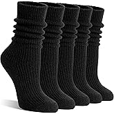 Women Merino Wool Slouch Boot Socks Warm Winter Thermal Slouchy Scrunch Cozy Knit Comfy Work Socks for 5 Pairs