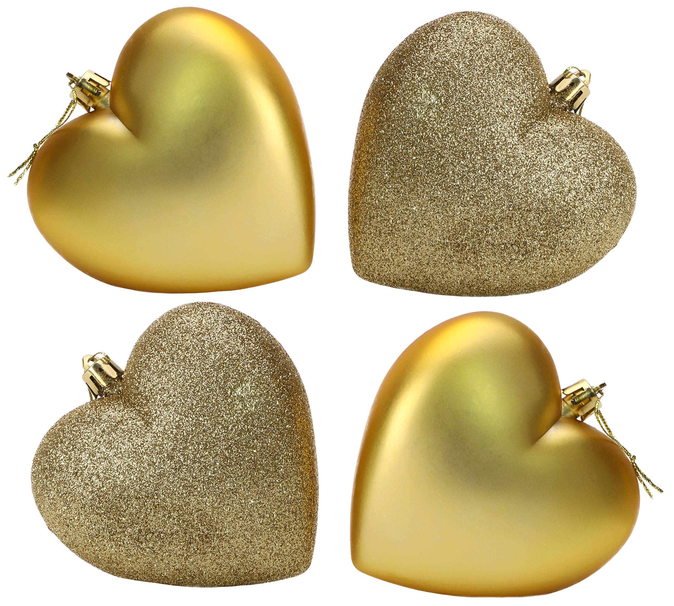 Christmas Concepts® 4-100mm Heart Shaped Baubles - Matte & Glitter Design - Christmas Decoration (Gold)