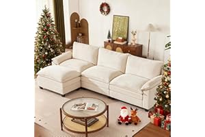 SUAWY 114 Inch Modular Couch Sectionals with Ottoman, Big Comfy Cloud Couches, L Shaped 4 Seat Modular Sectional Sofa, Modern Cloud Sectional Couches for Living Room, Deep Seat Sofa, Beige