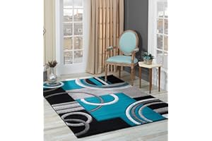 GLORY RUGS Area Rug Modern 5x7 Turquoise Soft Hand Carved Contemporary Floor Carpet with Premium Fluffy Texture for Indoor Living Dining Room and Bedroom Area
