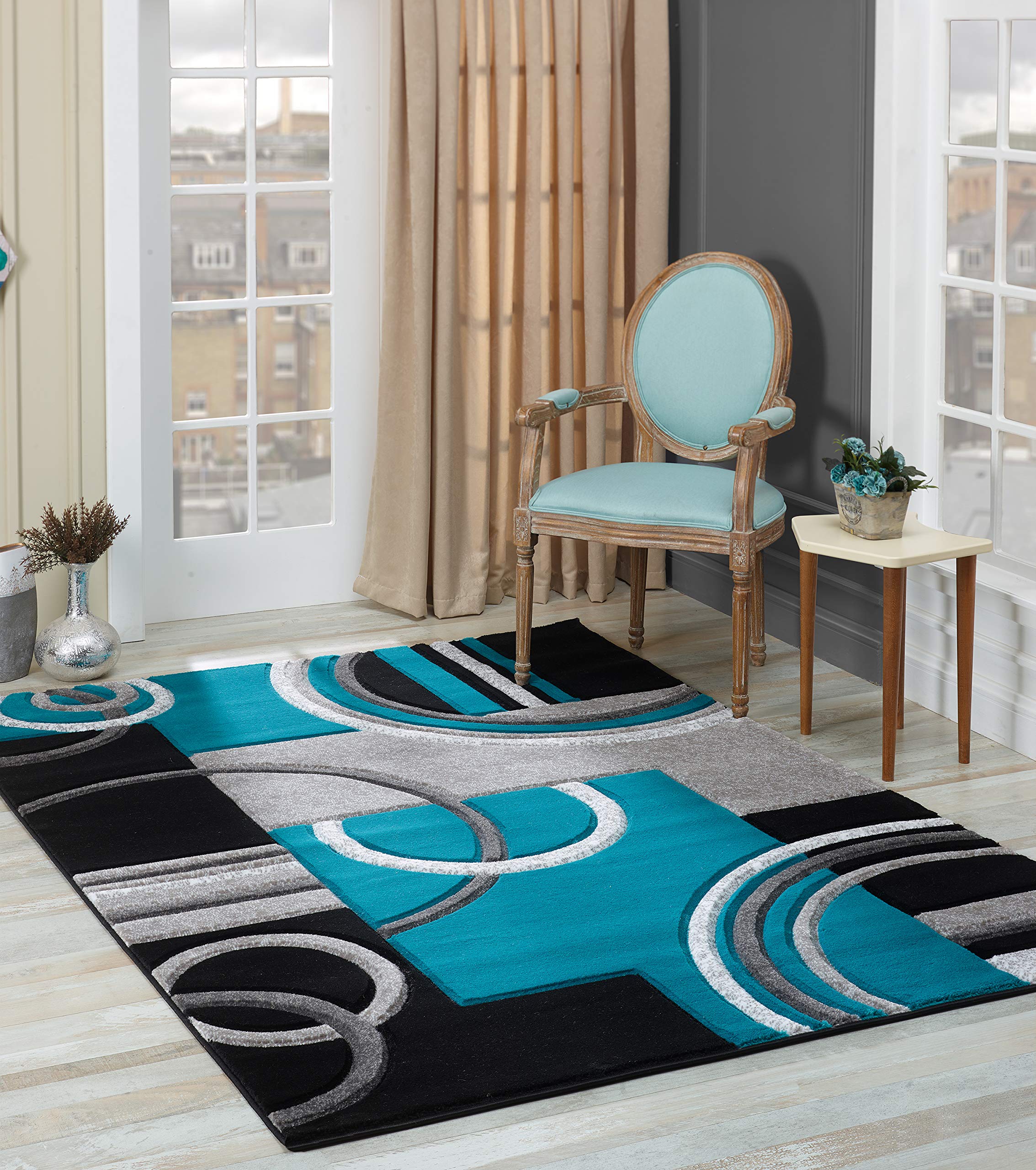 GLORY RUGS Area Rug Modern 8x10 Turquoise Soft Hand Carved Contemporary