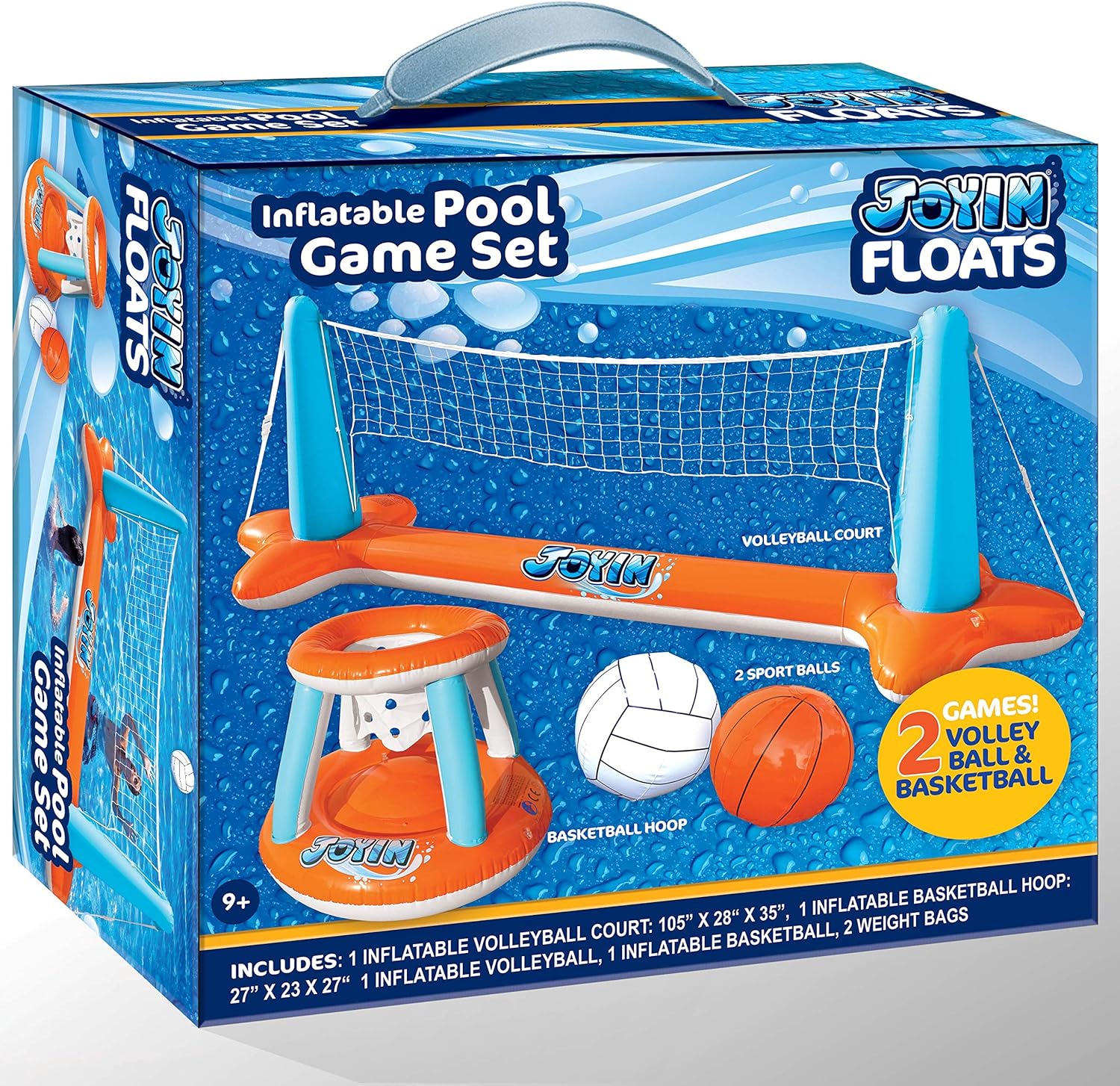 Inflatable Pool Float Set Volleyball Net & Basketball Hoops; Balls Included for Kids and Adults Swimming Game Toy, Floating, Summer Floaties, Volleyball Court (105”x28”x35”)|Basketball (27”x23”x27”).: Sports & Outdoors