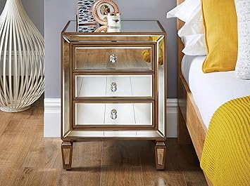 Furniturebox Uk Venetian Mirrored Bedside Side Table Cabinet