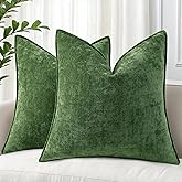 decorUhome Spring Couch Throw Pillow Covers 18x18 Set of 2, Decorative Soft Velvet Modern Cozy Chenille Pillow Cases with Elegant Design for Sofa Bed Living Room Home Decor, Moss Green