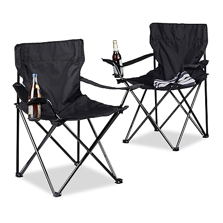 Relaxdays Campingstuhl 2er-Set, klappbar, Armlehnen, Getränkehalter, Picknickstuhl, Outdoor