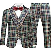 Boys Tuxedo Suits Size 4-16 Plaid Stripe Dress Suit Jacket for Boys 3 Piece Tweed Pinstripe Slim Fit Suits Set