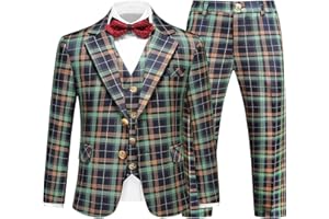RINFAM Boys Tuxedo Suits Size 4-16 Plaid Stripe Dress Suit Jacket for Boys 3 Piece Tweed Pinstripe Slim Fit Suits Set