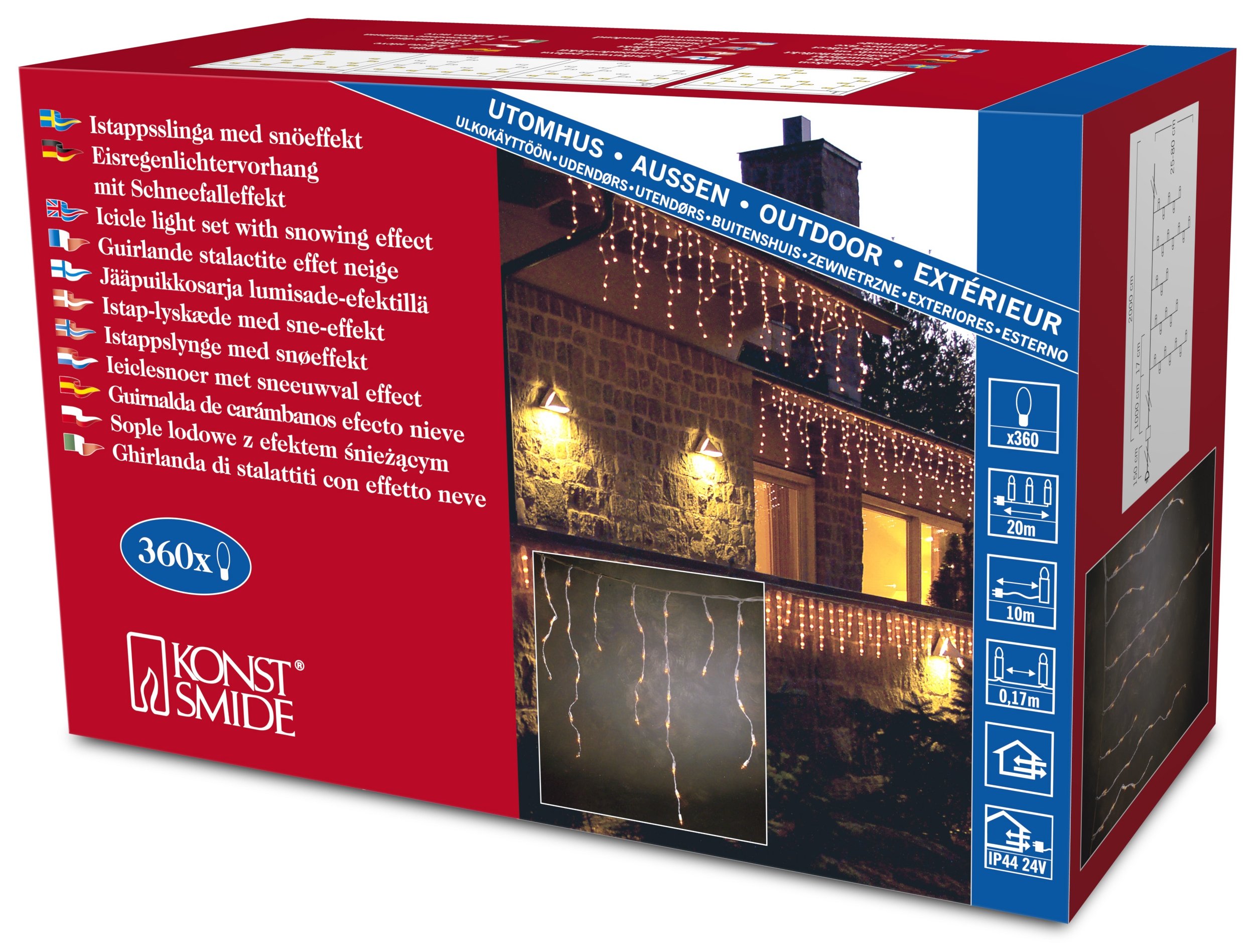 Konstsmide Outdoor Lighting 360 Bulb Outdoor Icicle Set 10 m White Wire with Optional Snowing Effect - Clear
