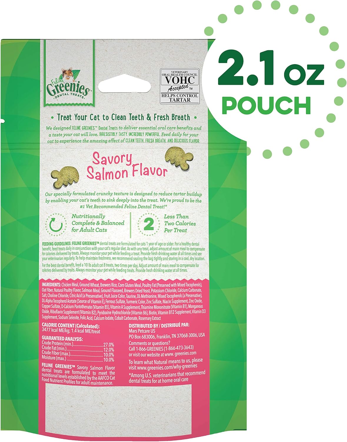 FELINE GREENIES Natural Dental Care Cat Treats Savory Salmon Flavor, 9.75 oz. Tub : Pet Supplies