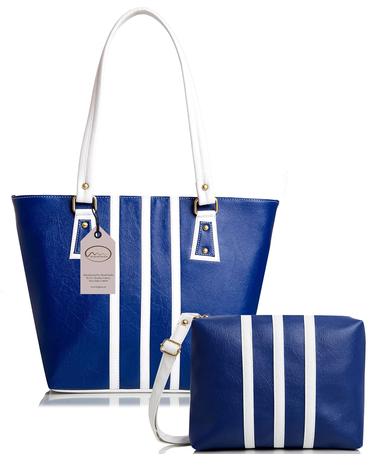 mammon women's handbag and sling bag combo (multicolour, hs-3strip-blu)