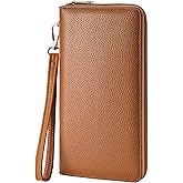 Chelmon Women's Vegan Leather Clutch Wallet with Zip, Hand Strap, Large Capacity